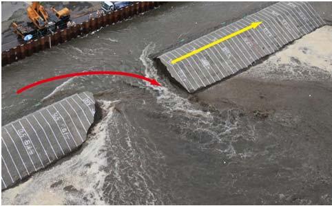 破堤拡幅が上下流方向に徐々に進行する 氾濫流量が増加し始める Step3[