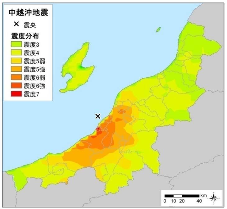 震度分布 24 年新潟県中越地震