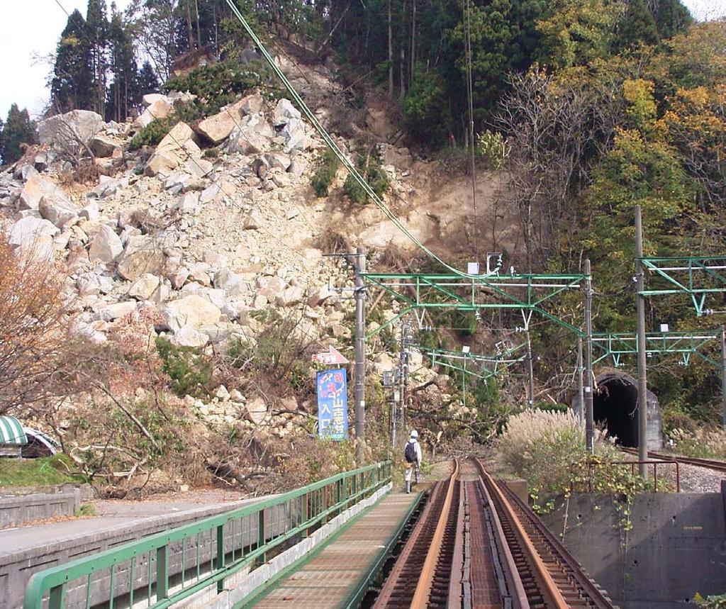 JR 上越線榎トンネル小千谷側坑口状況 下り線 ( 写真中央の線路 ) 坑口は,