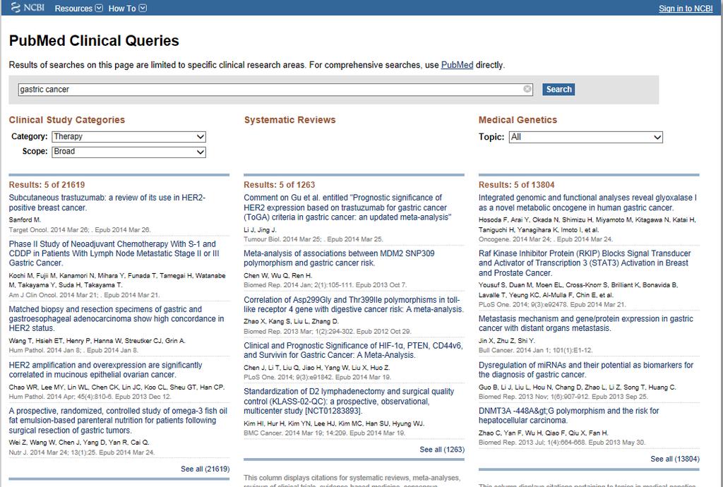 PubMed 便利機能 II. Clinical Queries 2.