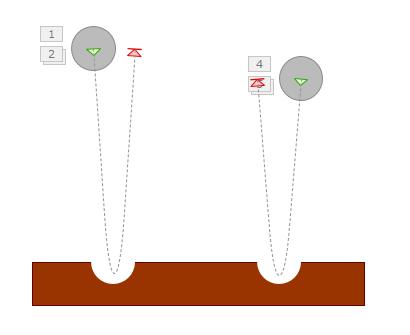 それぞれオブジェクトに以下のアニメーションを付けていきましょう 球 1 開始 : フェード 軌跡 : アーチ ( 方向 : 下 ) 終了 : フェード 球 2 開始 : フェード 軌跡 : アーチ ( 方向 : 下 ) 終了 :