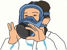 6-1 呼吸用保護具等の選定 (3) 陽圧法のフィットテストフィットテスターを使用して 排気弁の排気口をふさいだ状態で息を吐き 顔面と面体の密着性を調べる このとき 息が面体と顔面の隙間から漏れ出さなければ 密着性の状態は良好である 密着性が悪い場合は 顔面と面体の隙間からシューシューと息が吹き出す音がする フィットテスターを使用してのフィットテストが望ましいが フィットテスターがないときは