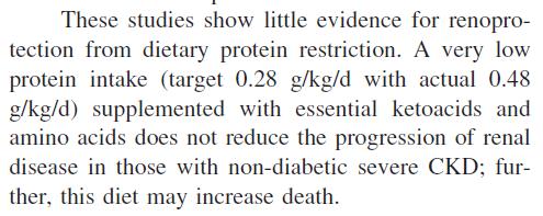 MDRD study MDRD study 実線 :low-protein diet 点線 :usual protein diet 3 年後の腎機能は有意差なしだが low protein diet の方が GFR の低下のスロープが後半でゆるやかになっている 実線 :low-protein diet 点線 :very-low-protein diet 有意差なし 実線 :low BP 点線