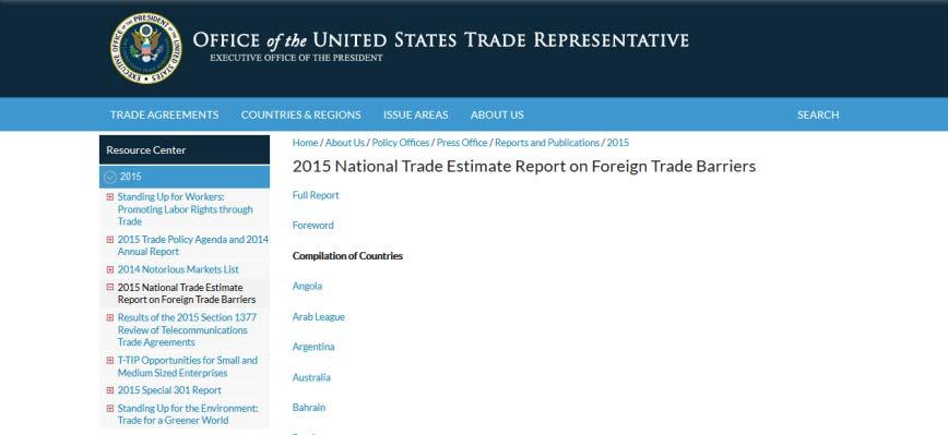 米国 ( 資料 9) National Trade Estimate Report on