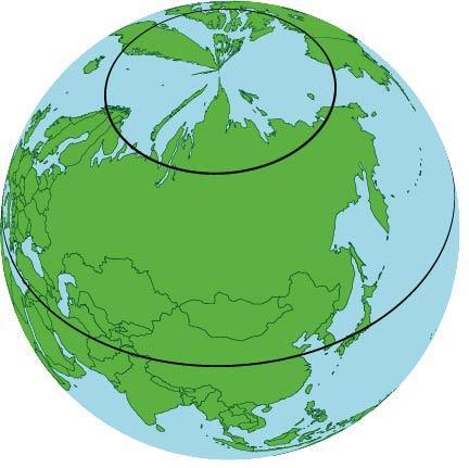 はぐれた仲間を探し出せ! A が,B さんのところまで行く距離と,C さんのところまで 行く距離を計算し, 歩くとそれぞれ何時間かかるか? 北緯 25.84 において地球 1 周で,36000km とする. 赤道で緯度 0 で地球 1 周すると 40000km 右図のように緯度によって, 地球 1 周の距離が違うので注意.