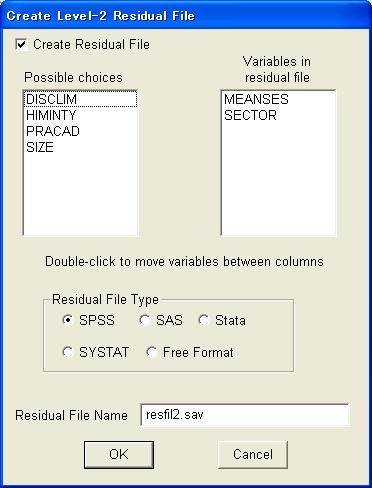 3.6 Variables in residual file Residual File Type SPSS resfil1.sav Free Format.txt [OK] CSV.
