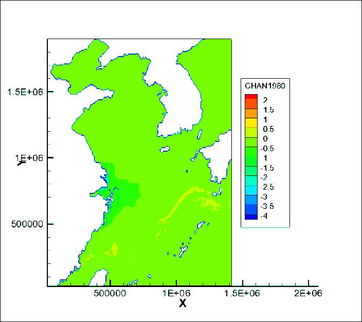 長江水の影響解析 長江起源の栄養塩類濃度を 1980 年の値で計算し, 結果の比較 ( 表層 )