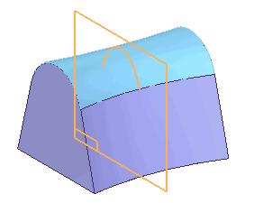 曲面の作成 スケッチの挿入 コマンドバーで [ スケッチを挿入のステップ ] を使用して 境界フィーチャに新しいスケッチを追加できます 新しいスケッチの幾何形状は境界フィーチャで定義した基準平面と交差させることで作成されます スケッチ幾何形状をご自分で作成する必要はありません スケッチを挿入したときに B- スプライン曲線の新しい幾何形状が作成されます 線分 弧