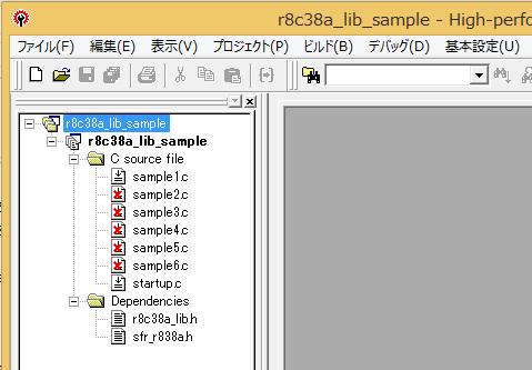 hws を実行します R8C/35A の場合 C ドライブ workspace r8c35a_lib_sample フォルダにある r8c35a_lib_sample.
