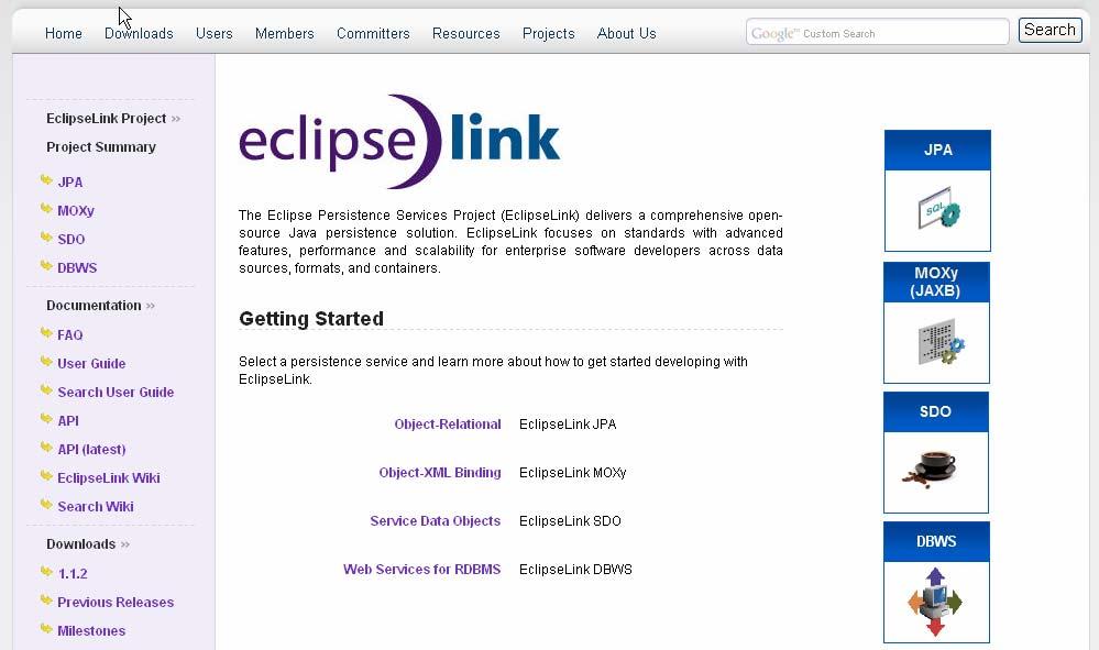 EclipseLink Eclipse Persistence Services Project(EclipseLink) JPA JAXB SDO 等の実装製品を提供するプロジェクト