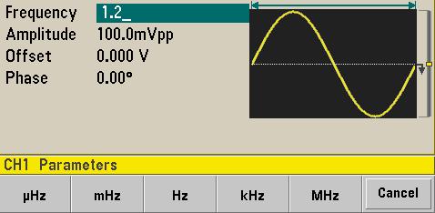 第 1 章クイック スタート出力周波数を設定するには 1 出力周波数を設定するには 電源投入時には 波形は正弦波 周波数は 1 khz 振幅は 100 mvpp (50 Ω 終端 ) に設定されています 周波数を 1.