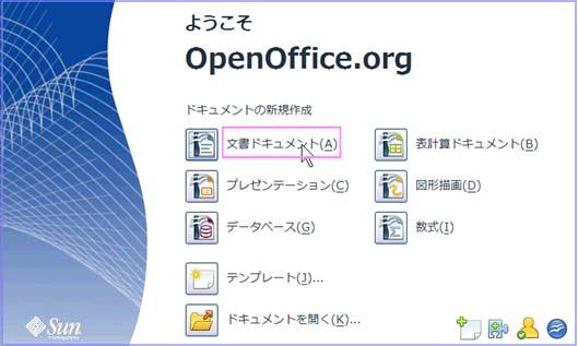 オープンオフィスが開きました これにはいろいろなソフトが っています 章を作ったり PDF