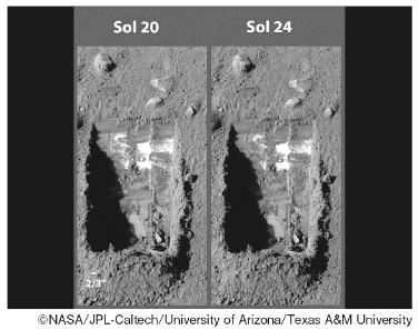 第 回天文宇宙検定 級問題 解答 近年の火星探査の成果には目覚ましいものがある 火星地表での水の氷の存在を示す次の画像はどの探査機が撮影したものか 選択肢のいずれも米 NASA の火星探査機で キュリオシティは 0 年 月 日に着陸した探査車 フェニックスは 00 年 月 日に火星の北極地域に着陸した ロボット アームで北極域の地表を掘った際の写真が今回のもの リコネサンス