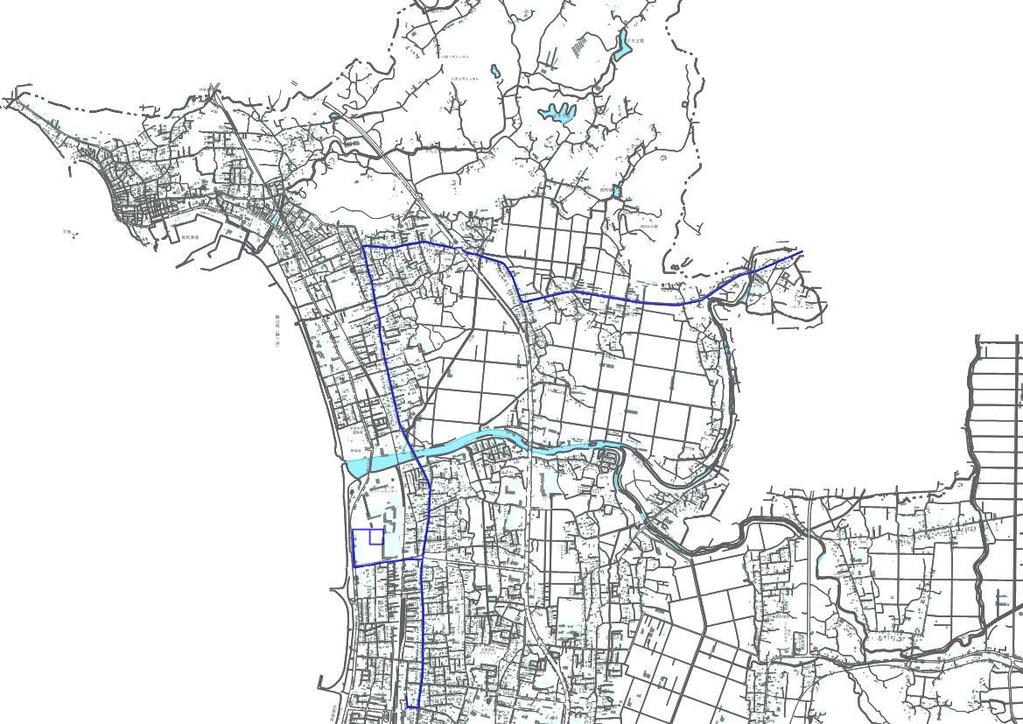 2-1. 那古地区の位置 (GIS 地図から ) 青線 : 館山駅からのバス路線 緑破線 :JR