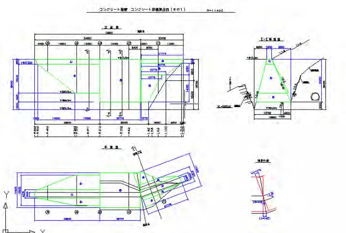 CAD 図面を利用した書類等 ( 番号 : 大本擁 3) 資機材調達管理 - コンクリート量算出図