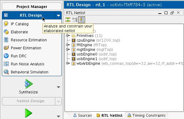 手順 1 : プロジェクトを開き RTL をエラボレート RTL デザインのエラボレーション RTL プロジェクトでパーティションを定義するには RTL デザインを使用します RTL デザインを開くと 次が実行されます RTL コードがエラボレートされます デザイン階層が表示されます これは合成前のデザインビューで パーティションの定義や制約の作成に使用できます RTL