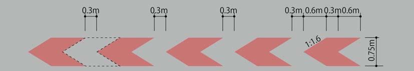 (2) 着色方法 自転車通行空間を着色する場合は 自転車が通行する方向を明示するために 矢羽根の路面表示を連続的に設置することを基本とする 矢羽根の設置間隔は 単路部では矢羽根を3 枚間隔で設置することとし 交差点部においては1 枚間隔で設置することとする 白線で分離された自転車通行空間( 自転車専用通行帯や路肩の活用 ) の場合は 費用面を考慮して矢羽根を部分的に設置することも考えられる