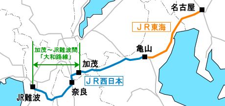 3 変貌する関西本線 図 2 は関西本線の概要である 名古屋と大阪を最短距離で結ぶルートで 三重県と奈良県を経由している 奥羽本線の運行形態は名古屋 ~ 亀山 亀山 ~ 加茂 加茂 ~JR 難波 ( 大阪 ) に大きく分けることができる 名古屋から亀山までは JR 東海の区間である 亀山から JR 難波 ( 大阪 ) は JR 西日本区間で 亀山 ~ 加茂は非電化区間 加茂 ~JR 難波 (