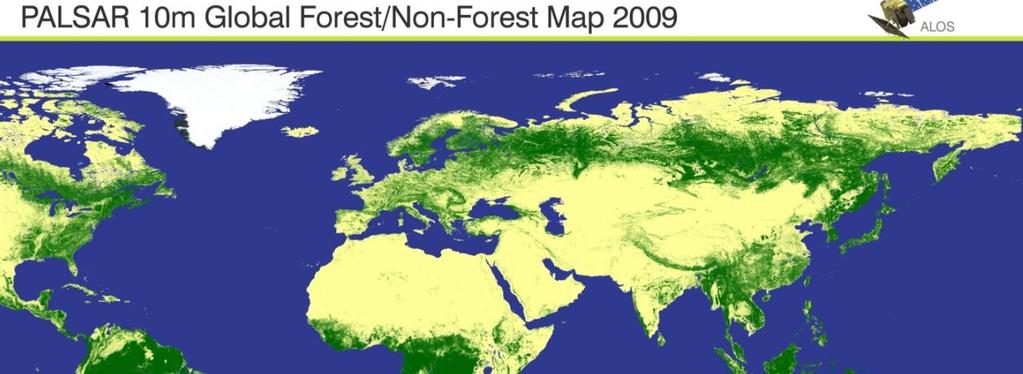 ALOS/PALSAR による全球森林 非森林図 analyzed by JAXA Accuracy: 84% (Validated using DCP) Forest is