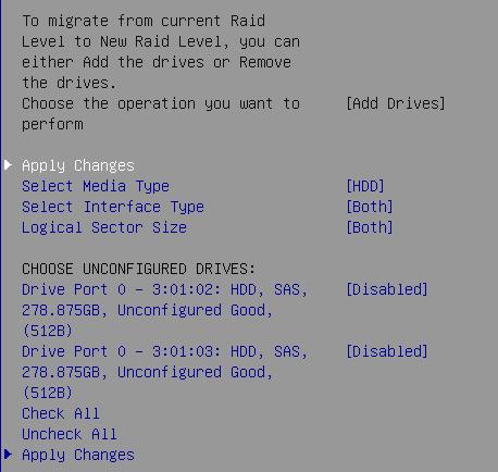 必要に応じて Select Interface Type からドライブのインターフェースの種類を指定します SAS SATA Both ( 両方 ) から指定できます ひとつのロジカルドライブに SAS と SATA を混在させることはできません 8.