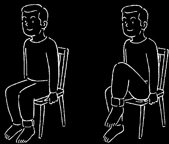 下肢の運動 -10( 椅子からの立ち上がり ) 目的 膝の上の筋肉を強くし 床からの立ち上がりを安定させます 方法 1 低い腰かけ椅子に座り 両足を肩幅に広げます 2 両手を組んで