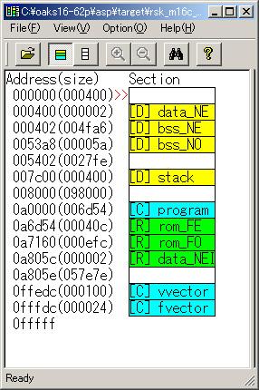 6.2. メモリマップの状況 TOPPERS/ASP カーネルと sample1 プロジェクトをビルドしたときのメモリマップは次のとおりです OAKS16-62P TOPPERS/ASP