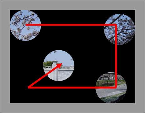 (ClipAnime3.html) id 属性 wrap の div 要素の中に 画像 images/dsc00092l.jpg と全面黒色の中に円形を透明で抜いた画像 images/clipcircle.png を指定します <!