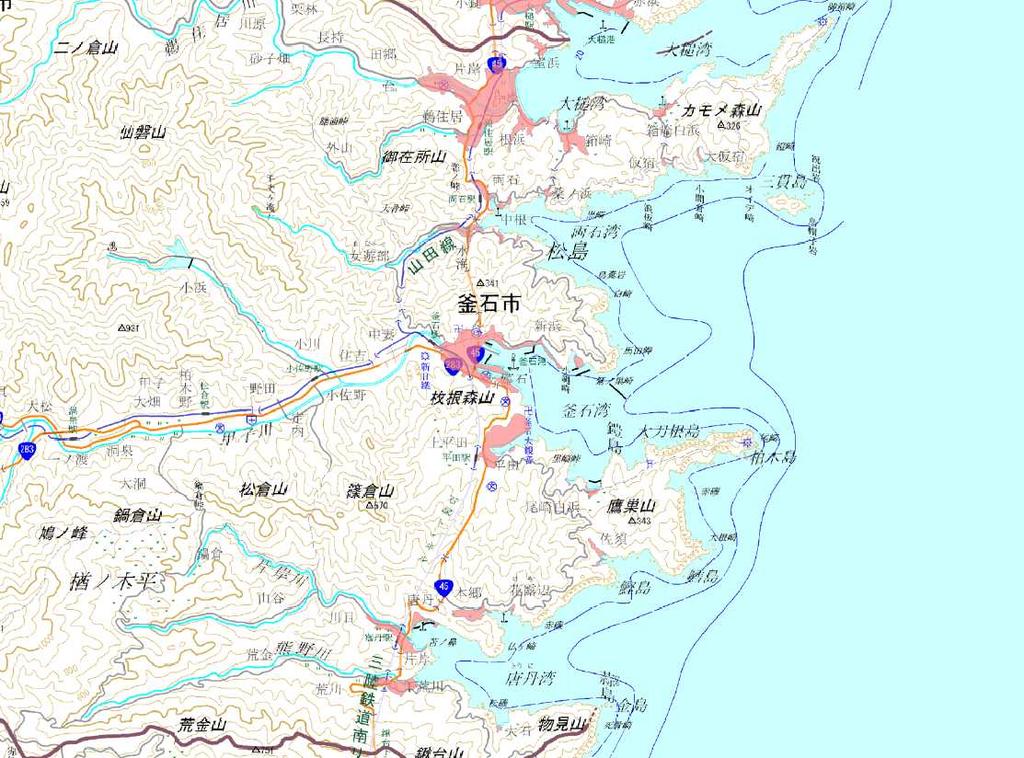 1. 被災状況について (1) 浸水範囲 釜石市浸水範囲概況図 H23.4.