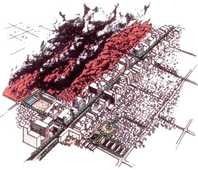 河川 + 住宅団地 ) 出火点 延焼中の領域 延焼遮断帯 (