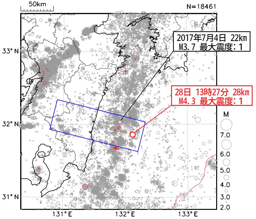 領域 b) は日頃から地震活動が見られる領域で M4~5 前後の地震が時々発生しています ( 図 14) この領域で発生した地震によりで震度 1