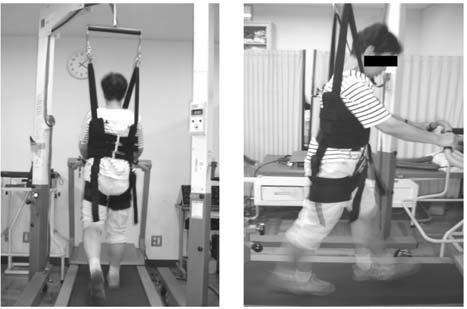 整形外科疾患患者に対する体重免荷トレッドミル歩行トレーニングの即時効果 755 図 1 ハーネス式の体重免荷装置 分類した 大腿骨骨幹部骨折 (1 名 ) は膝関節への影響が大きいと考え, 本研究では膝関節疾患患者群に分類した 歩行速度および歩幅については,BWSTT 前後の結果の差を BWSTT 前の結果で除して変化率を算出し, t 検定を用いて群間比較した 歩きにくさ 重だるさ