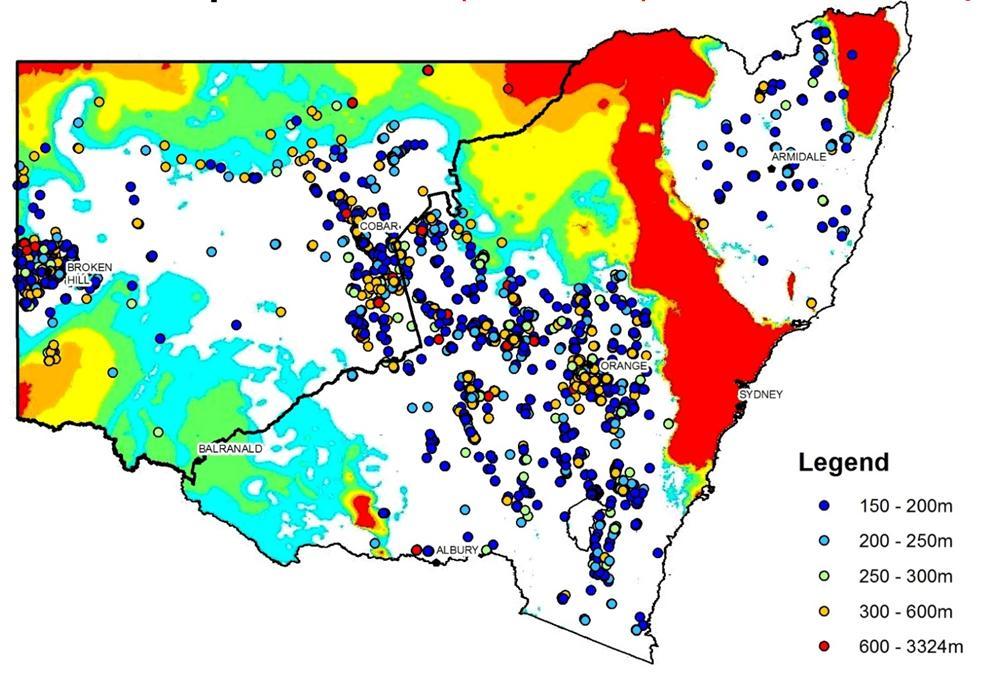 探査進捗度 NSW 州全土の堆積層厚と深度 150m 以上のボーリング孔 ボーリング孔の 92% が深度 150m 未満 Macquarie Arc 鉱床密度 : 39/100,000km 2 (USGS * 推算値 ) Macquarie Arc 未発見鉱床数 :6.