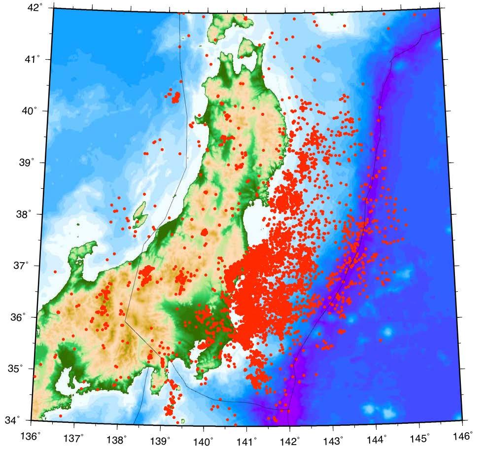 余震と誘発地震 赤点