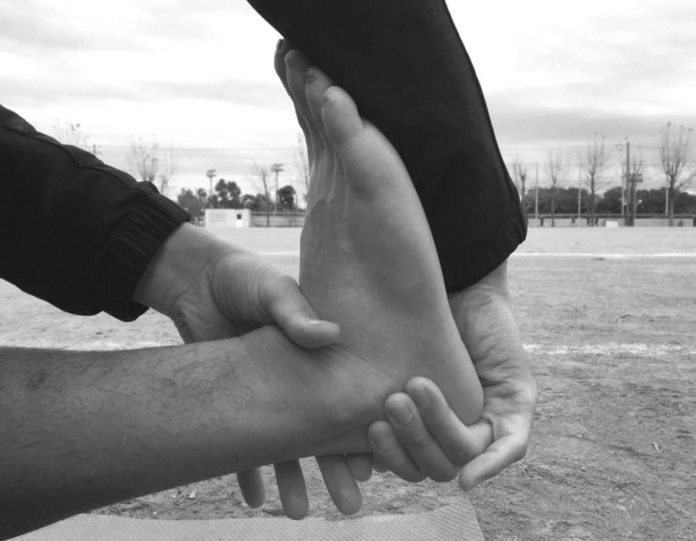 距骨を足関節天蓋 ankle mortice 内におさめるように 誘導しながら 踵骨はアキレス腱を伸張するように遠位 方向に牽引する ずは自動運動で正しい運動ができ