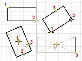3-パーツモデリング 1 長方形 [ スケッチ ] タブの 4 つの長方形コマンドを使用して 長方形を作成します 長方形の各辺は線分セグメントです クイックリファレンス リボン : [ スケッチ ] タブ [ 作成 ] パネル [2 点長方形 ][ 2 点中心長方形 ] [3 点長方形 ][ 3 点中心 長方形 ] 対角線上のコーナー (2 つの点 ) を指定して長方形を作成する 1.