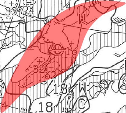 北部では下降流が卓越する 図 5( 下 ) 朝鮮半島南部の -62 にまず眼が行きますが 落ち着いて雲域 P を図 5( 下 ) に重ねてみると