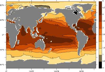 地球システムモデル 海洋酸性化 アラゴナイト 霰石CaCO3)飽和度 ２３世紀末 5