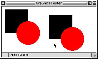 copyarea( x, y,,,, ) ; copyarea import java.applet.* ; public class GraphicsTester extends Applet { g.fillrect( 10, 10, 80, 80 ); g.setcolor( Color.red ); g.filloval( 50, 50, 80, 80 ); g.