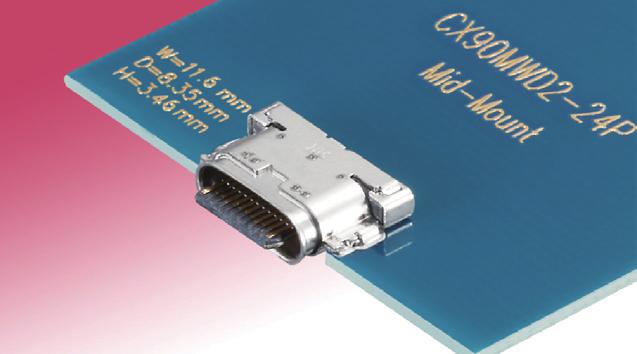CXシリーズ USB Type-C コネクタ ミッドマウントタイプ ライトアングルSMT2 列 - 防水仕様 (IPX8)