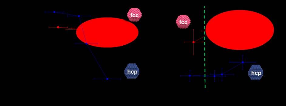 面心立方格子構造 (fcc) タイプの Ru ナノ粒子と六方最密充填構造 (hcp) タイプの Ru ナノ粒子の原子スケールの逆モンテカルロ (RMC)