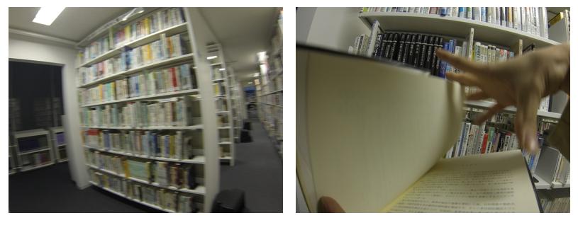 いる本棚と同じ本棚が写り込んでいる過去に撮影された映 れてしまう 像をリアルタイムで提示することにより 他人の視点に乗 ( 2 ) 図 13 の様に 映像がぼやけている場合や手にとった り移り