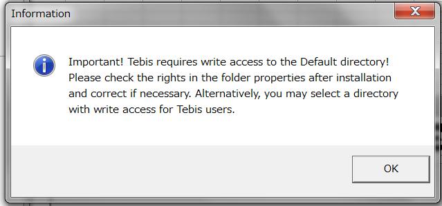 フォルダ内のファイルが優先されます 4-12 メッセージを確認の上 OK ボタンを押し次に進みます 重要 Tebis を使用する際 ログインユーザーに default
