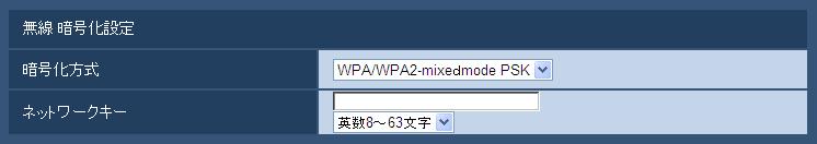 3 暗号化方式に応じて [ 無線暗号化設定 ] の各項目を設定します WEP 方式の場合 WPA PSK(TKIP) WPA PSK(AES) WPA PSK(TKIP/AES) WPA2 PSK(TKIP) WPA2 PSK(AES) WPA2 PSK(TKIP/AES) または WPA/WPA2 mixed mode PSK 方式の場合 [ 暗号化方式 ]