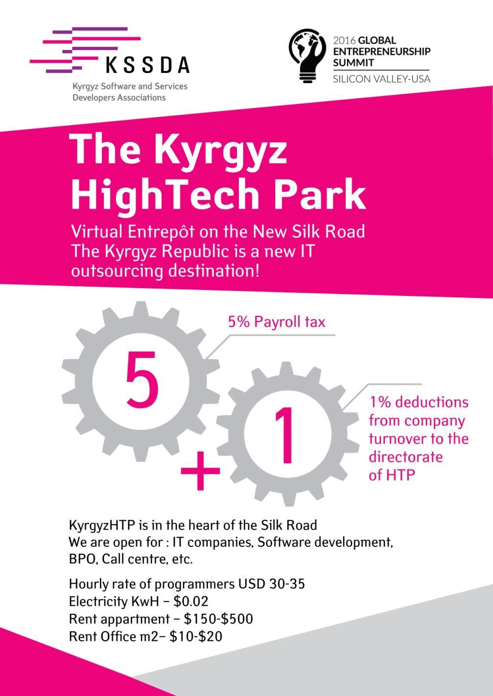キルギス ハイテク パーク (HTP) シルクロードのバーチャルな自由港キルギスは 新たな IT アウトソーシング目的地 5% 給与税