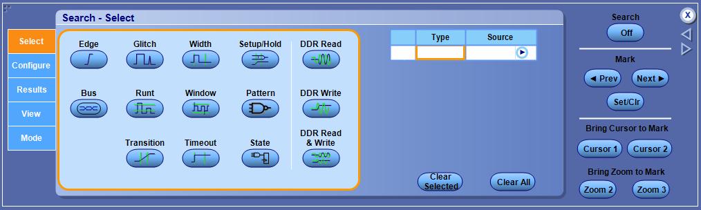 1.1 オシロスコープ波形サーチ / マーク (ASM) ロング メモリに取り込んだ波形から検索 多彩な項目 エッジ グリッジ ラント トランジション パルス幅 ウィンドウ タイムアウト セットアップ / ホールド パターン ステート バス DDR メモリ サイクル ( オプション