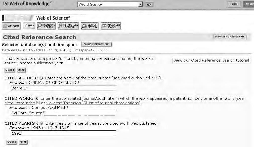 Cited Reference Search Web of Science Web of Science Web of Science