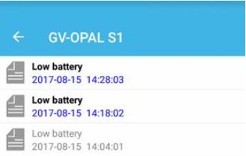 GV-OPAL S1 のバッテリが少なくなると さまざまな方法で低バッテリ通知が送信されます 2 つは GV-CloudEye からのもので もう 1 つは カメラ本体からのものです GV-CloudEye からの通知