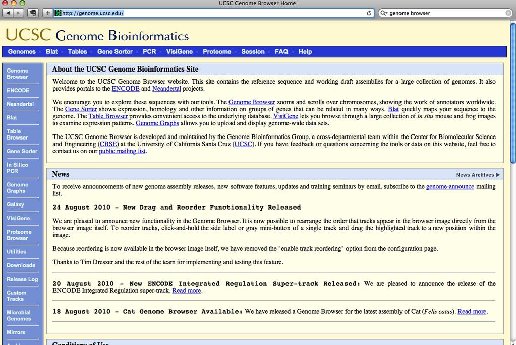 UCSC Genome Browser へのアクセス 1 Web ブラウザで URL に http://genome.ucsc.