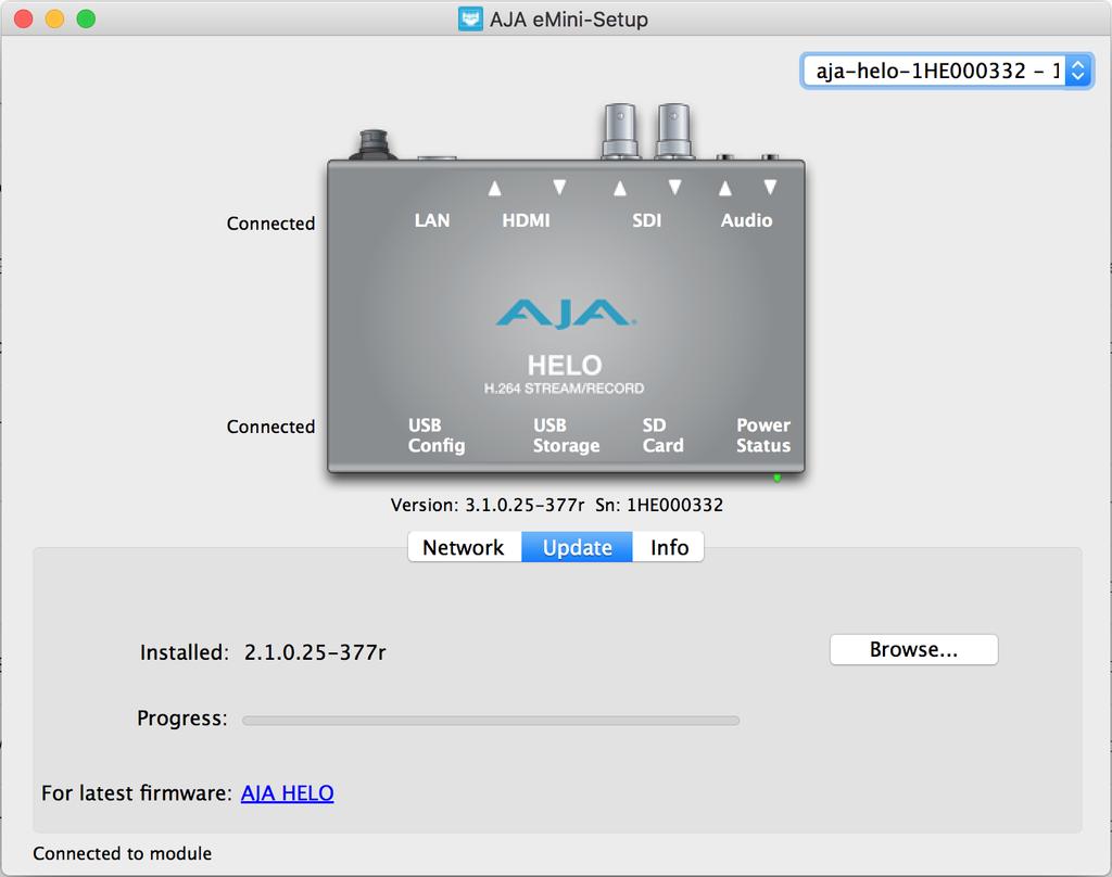Update Update Installed - Browse - AJA Progress - 1. AJA 2..zip 3. USB Mac PC 4.