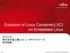 Evalution of Linux Container(LXC) on Embedded Linux 株式会社富士通コンピュータテクノロジーズ町田裕樹 1201ka01 Copyright 2013 FUJITSU COMPUTER TECHLONOGIES LIMITED